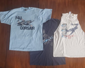 Vintage Airplane T-shirts PICK 1: 1989 EAA Oshkosh cut-off tee Size Large, Marines F4U Corsair Large, United States Air Force Museum Large