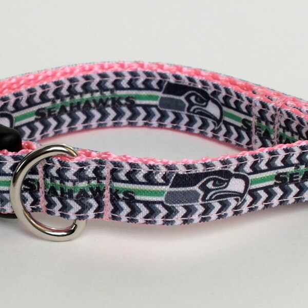 Seattle Seahawks Dog Collar with pink nylon webbing