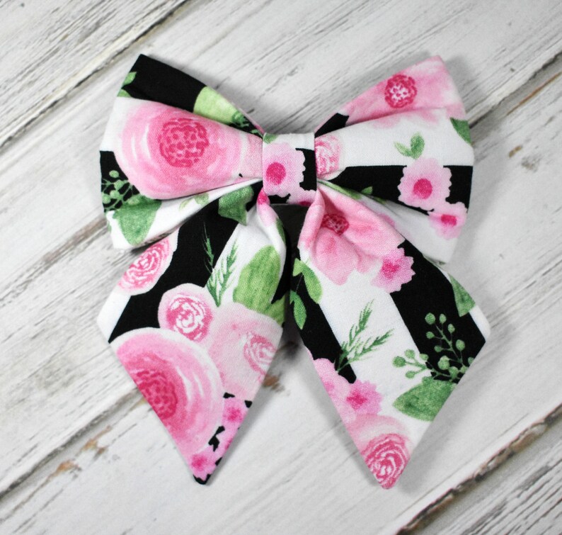 New Large Pink Floral Sailor Bow Fabric Dog Bow Dog Collar Etsy