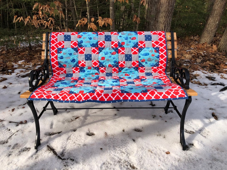 Red and Blue Whales Baby Crib Quilt Baby Cuddle Quilt Etsy