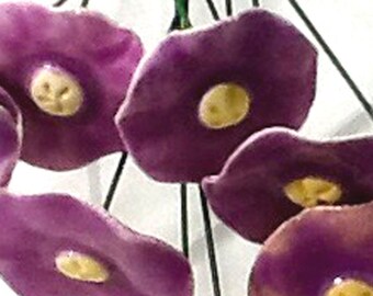 Purple Ceramic Flowers: 12 Long Stem Floral Art Supplies, Made in Poland