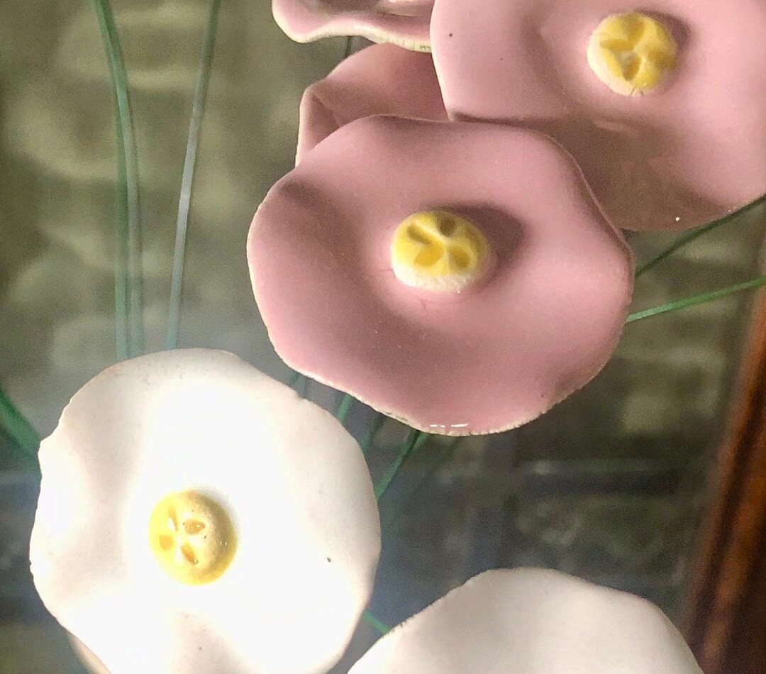 14 Long Stem Polish Ceramic Flowers 15 Wire Stems White Pink Purple 2