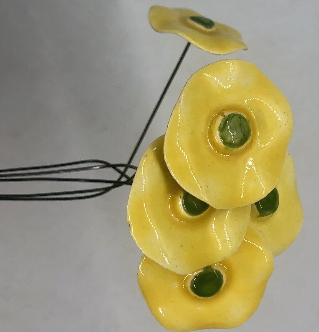 Yellow 5 Polish Ceramic Flowers 10 Inch Stems Made in Poland Etsy
