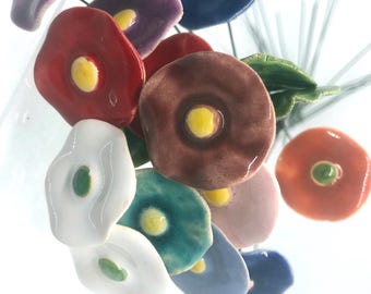 Handmade Polish Ceramic Flower Stems: Colorful Floral Decor