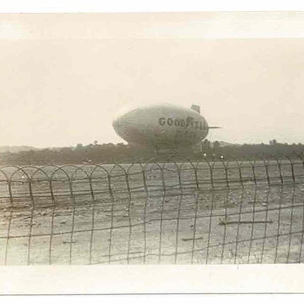 Vintage Photo Goodyear Blimp Small photo 2.5" x 1.5" 1940s