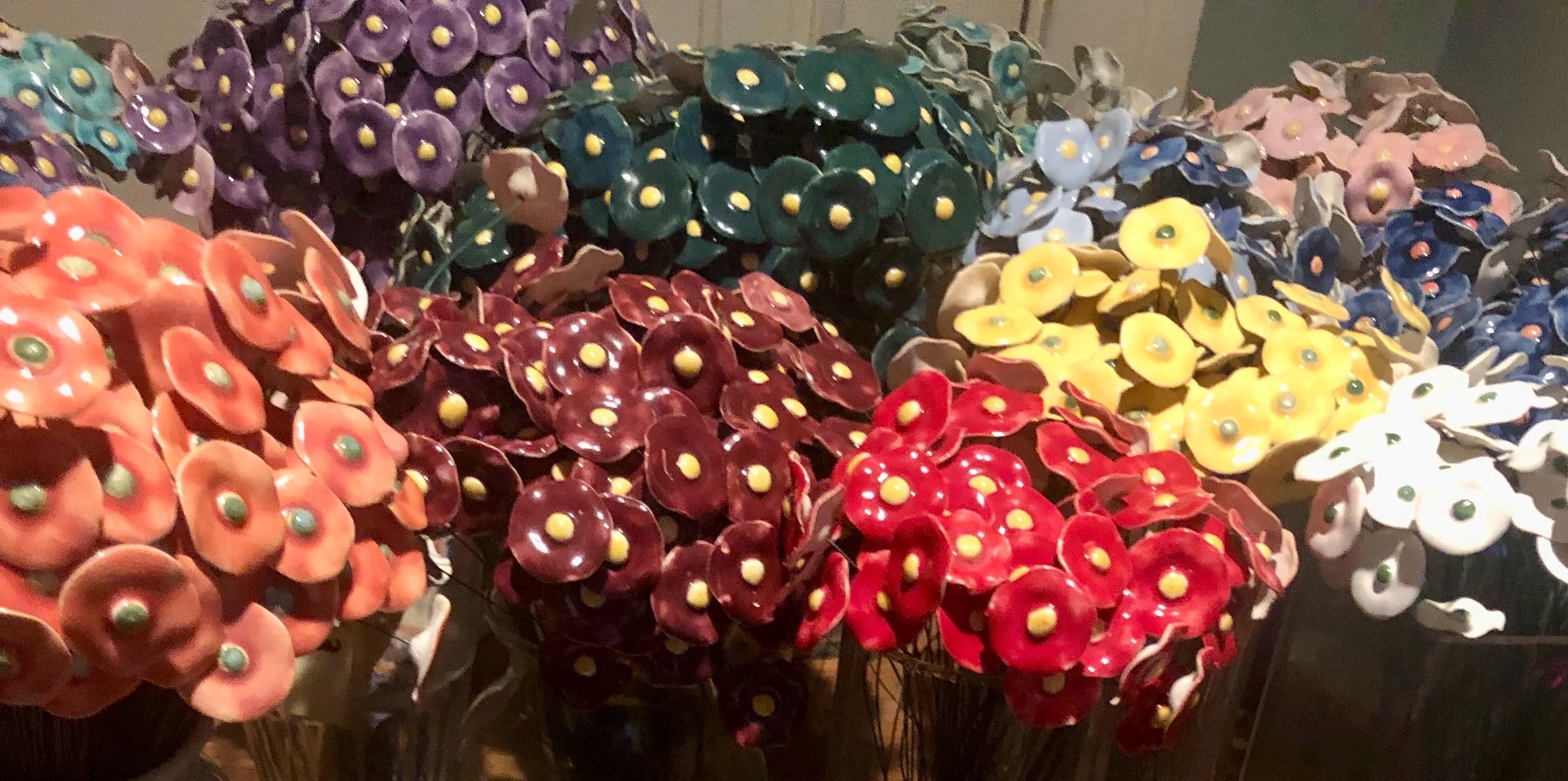 Polish Ceramic 10” Stem Flower Choose Orange Yellow, Turquoise Green Blue Red White Pink Burgundy Purple and Green Leaf Crafts Hats
