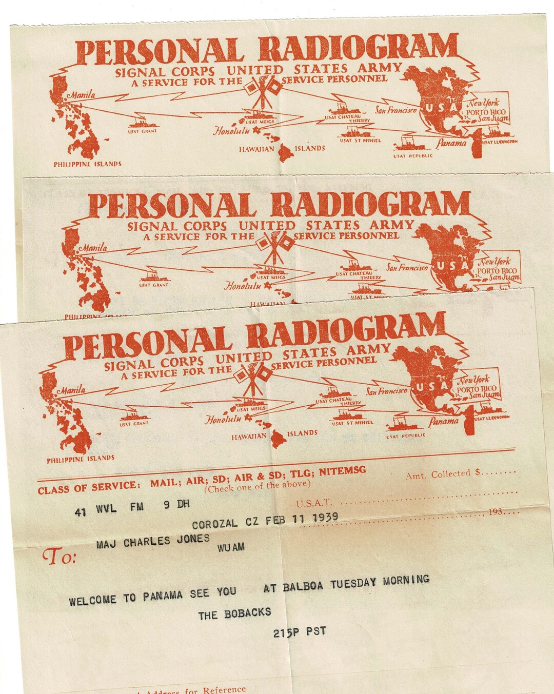 Three (3) 1939 Vintage Personal Radiograms Signal Corps U.S. Army USS ...