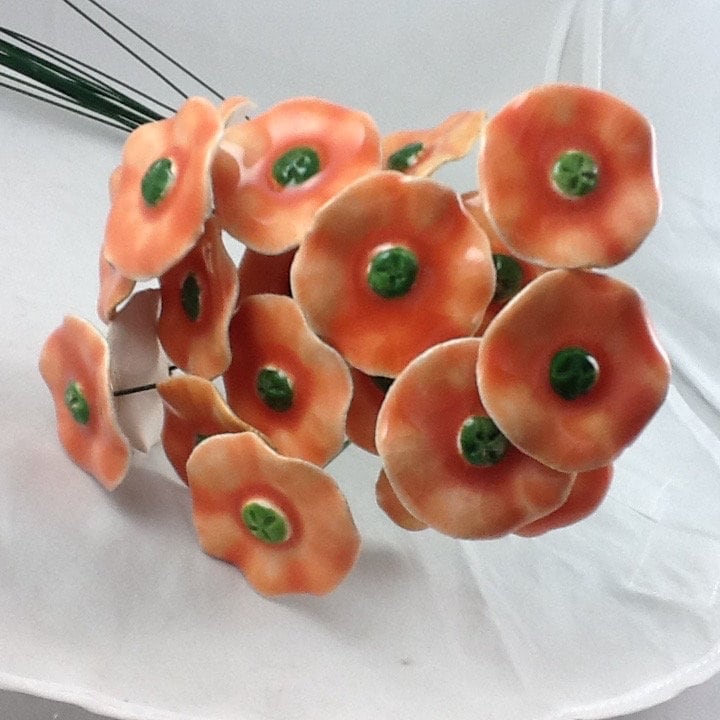 14 Polish Ceramic Flowers 6 Orange 4 Yellow 4 Red W 2 Green