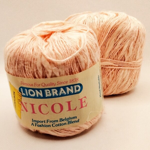 Vintage Pink Lion Brand "Nicole" Yarn Imported from Belgium - Cotton, Linen, Acrylic Moth Proof & Hand Washable - 2 /  40 gram Balls