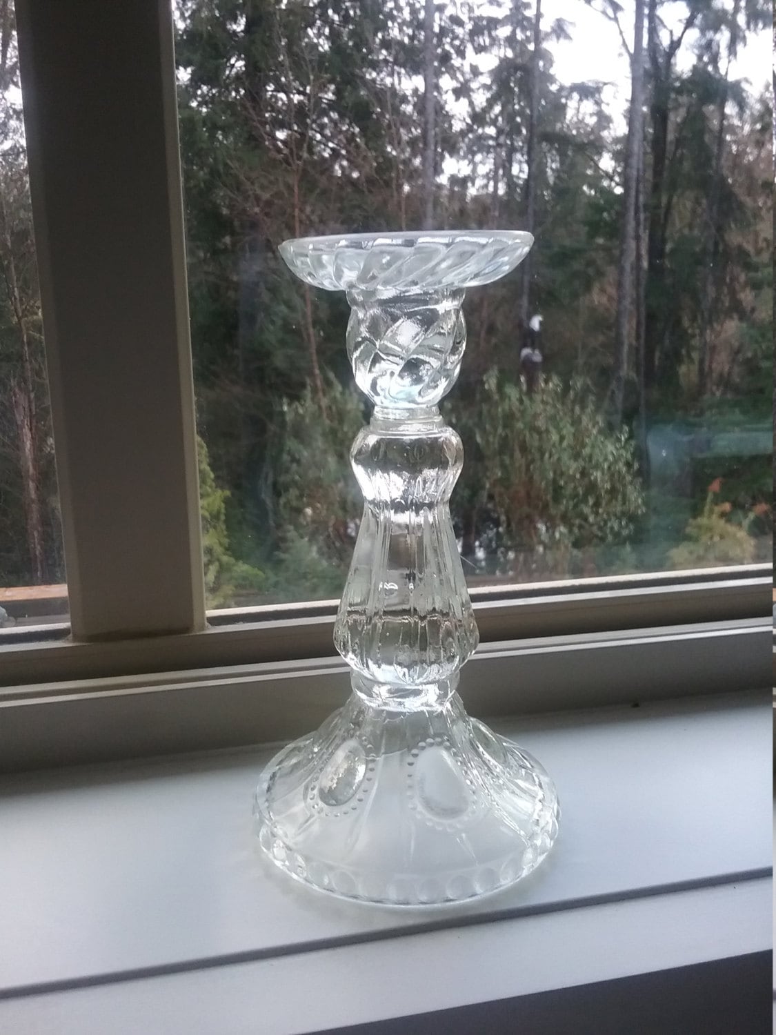 Candle Holder Vintage Pressed Glass Candlestick Heavy Glass Etsy