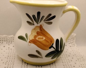 Relpo Ceramic Pitcher/Vase Orange & Green Hand Painted Floral Design - 1977 Japan  - Pre-Owned - K57