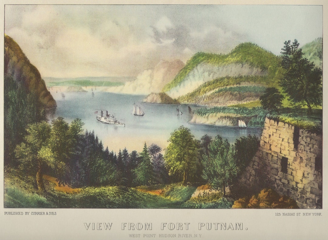 View From Fort Putnam West Point Hudson River NY Lithograph Watercolor