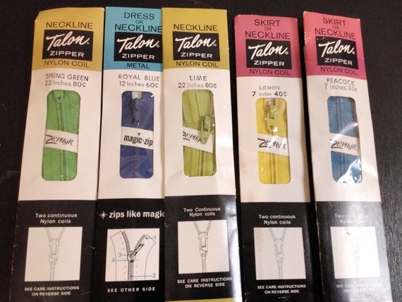 Vintage Talon Zippers for Skirt or Neckline Mixed Lot of 4 Nylon