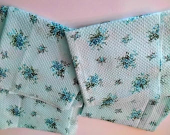 Blue Floral Seersucker Fabric Remnants Set of 4 Panels Never Used - Retro