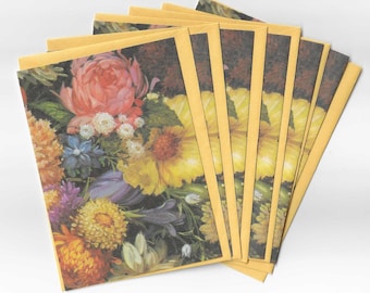 Fall Flowers Notelets Set of 6 - Blank Inside - With Matching Envelopes - For Snail Mail
