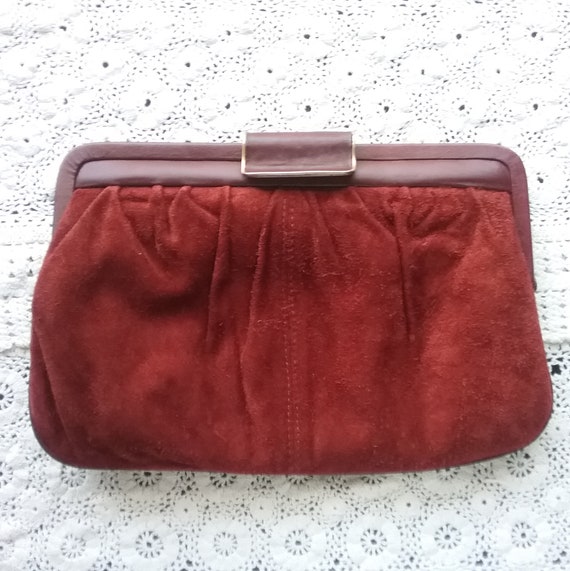 burgundy suede clutch bag
