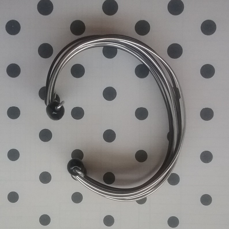 19 Rings of Silver /& Black Metal with Black Beads Vintage Wide Wrist Bangle Gypsy or Hippy Style Costume Jewelry Boho Cuff Bracelet
