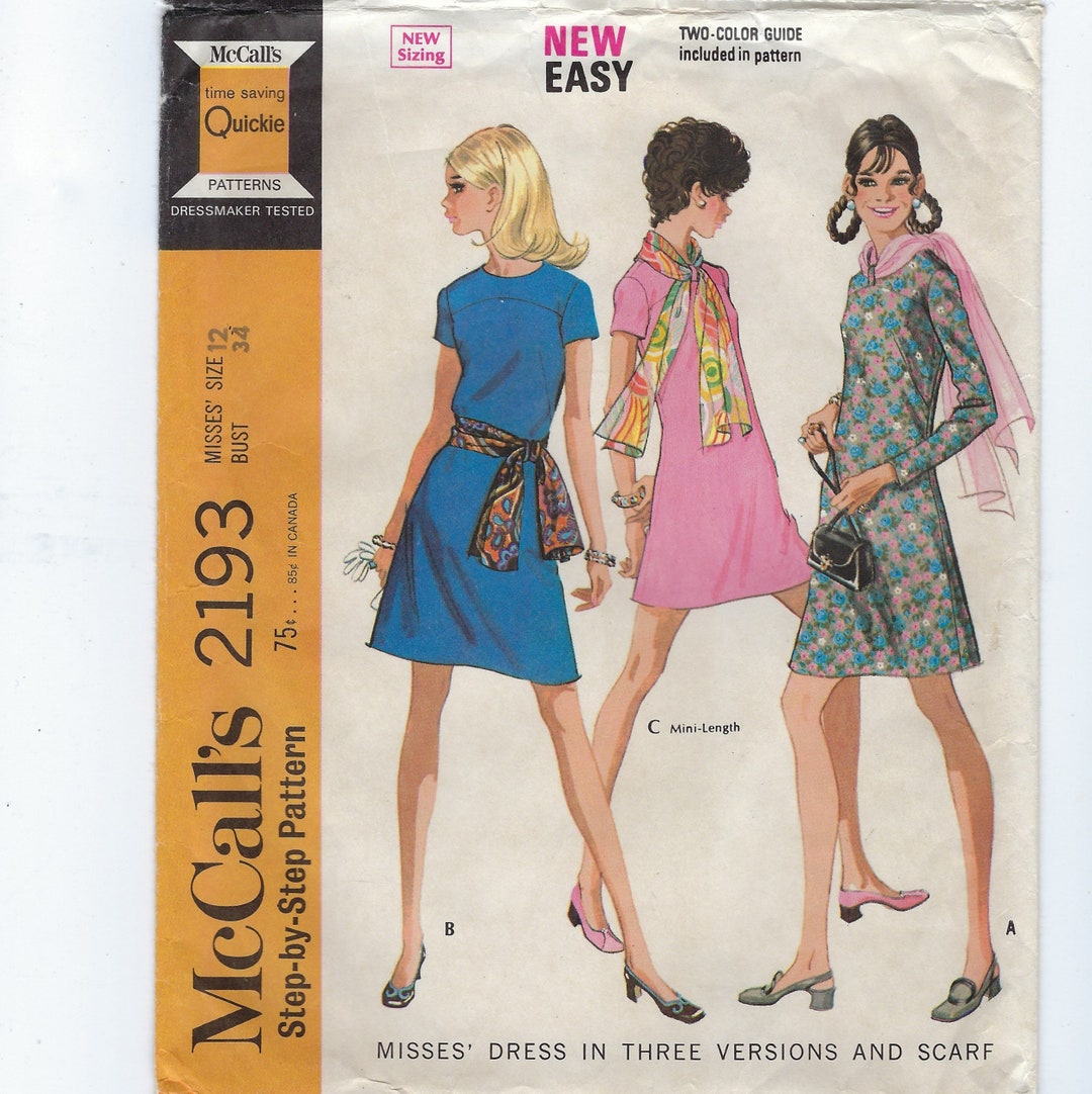 Retro 1960s Mccall's Quickie Pattern 2193 Size 12 Bust 34 - Etsy