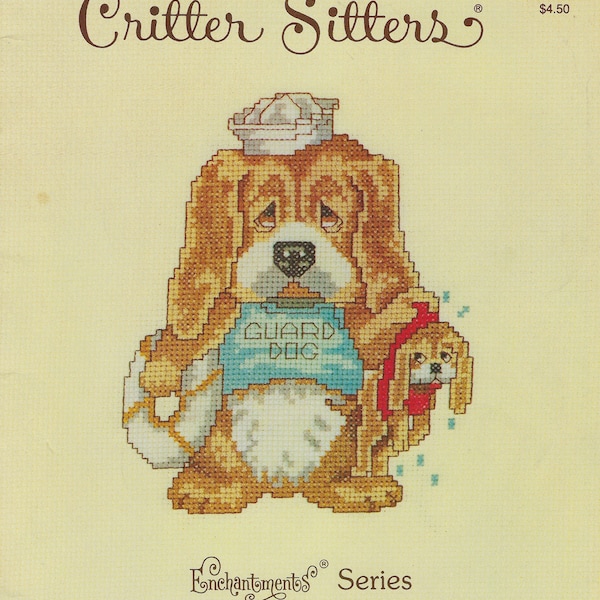 Critter Sitters Counted Cross Stitch Pattern Booklet Enchantments Series 1983 by Jeanne Bowers and Janet Powers - Pre Owned Good Condition