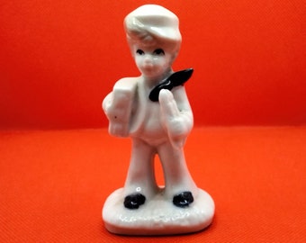 Newspaper Boy Ceramic Figurine 4 Inches Tall - Pre Owned Excellent Condition - Mid Century