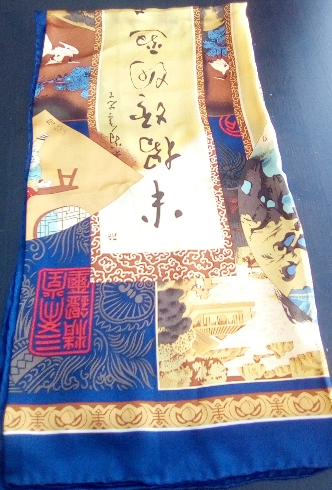 Sheng Ran Chinese Silk Scarf With Asian Design 44 Inches Etsy