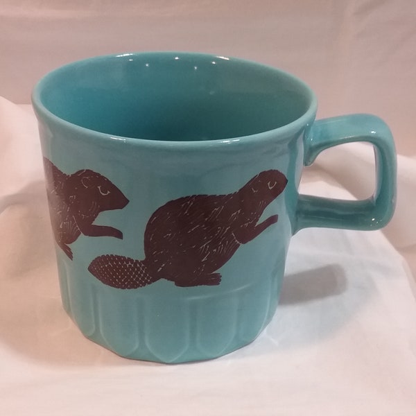 Blue Beaver Mug Rare Royal Alma Vintage Ironstone Collectible Mug Canadian Animals 1970s Staffordshire England