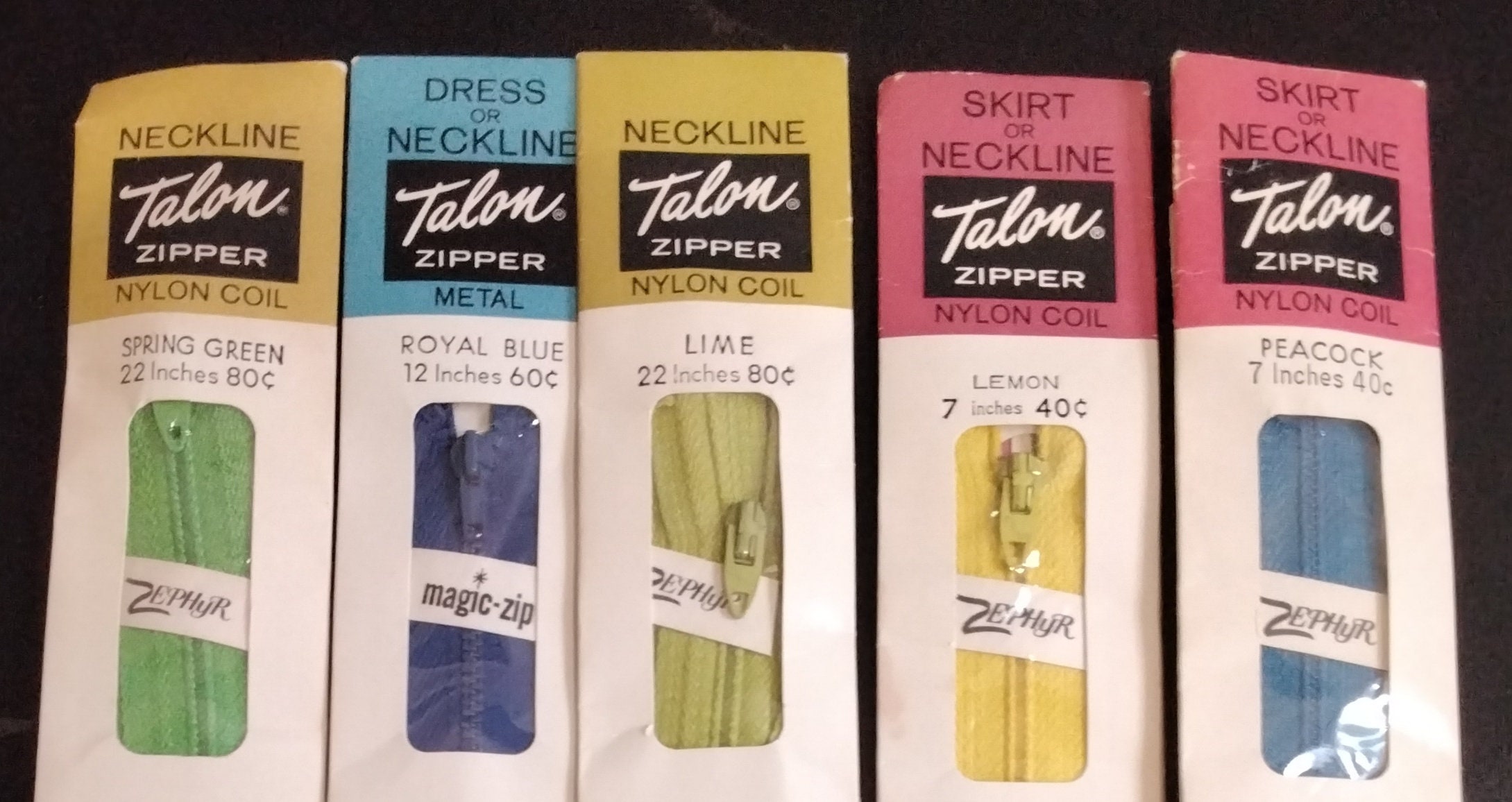 Vintage Talon Zippers for Skirt or Neckline Mixed Lot of 4 