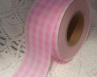 Paper Ribbon 2 Inches Wide Pink & White Checked Sold by the Yard - Reinforced From Tearing - Great for Crafts such as Junk Journals