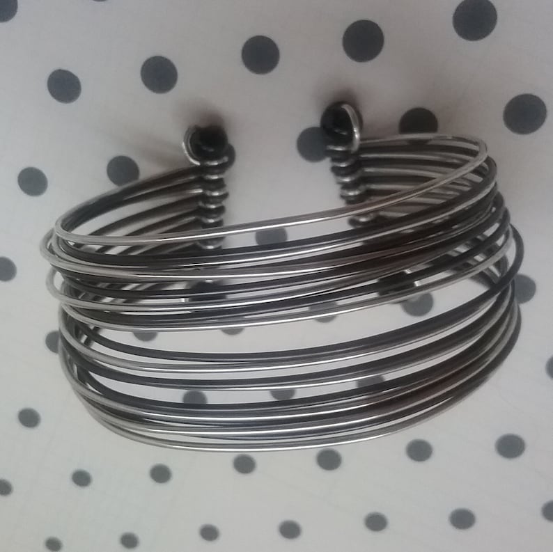 19 Rings of Silver /& Black Metal with Black Beads Vintage Wide Wrist Bangle Gypsy or Hippy Style Costume Jewelry Boho Cuff Bracelet