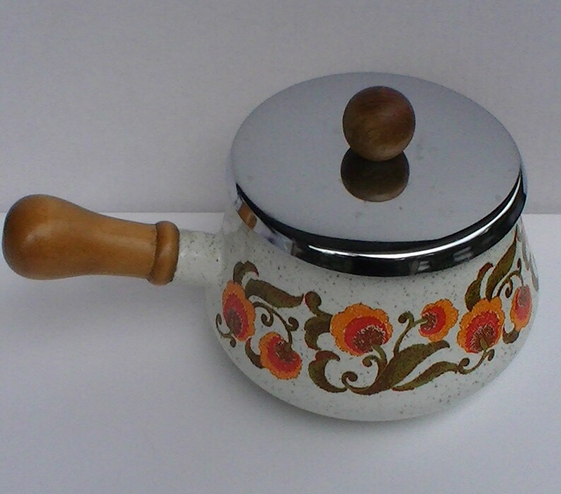 Fondue Pot From 1970s Flower Power Vintage Enamelware With Etsy