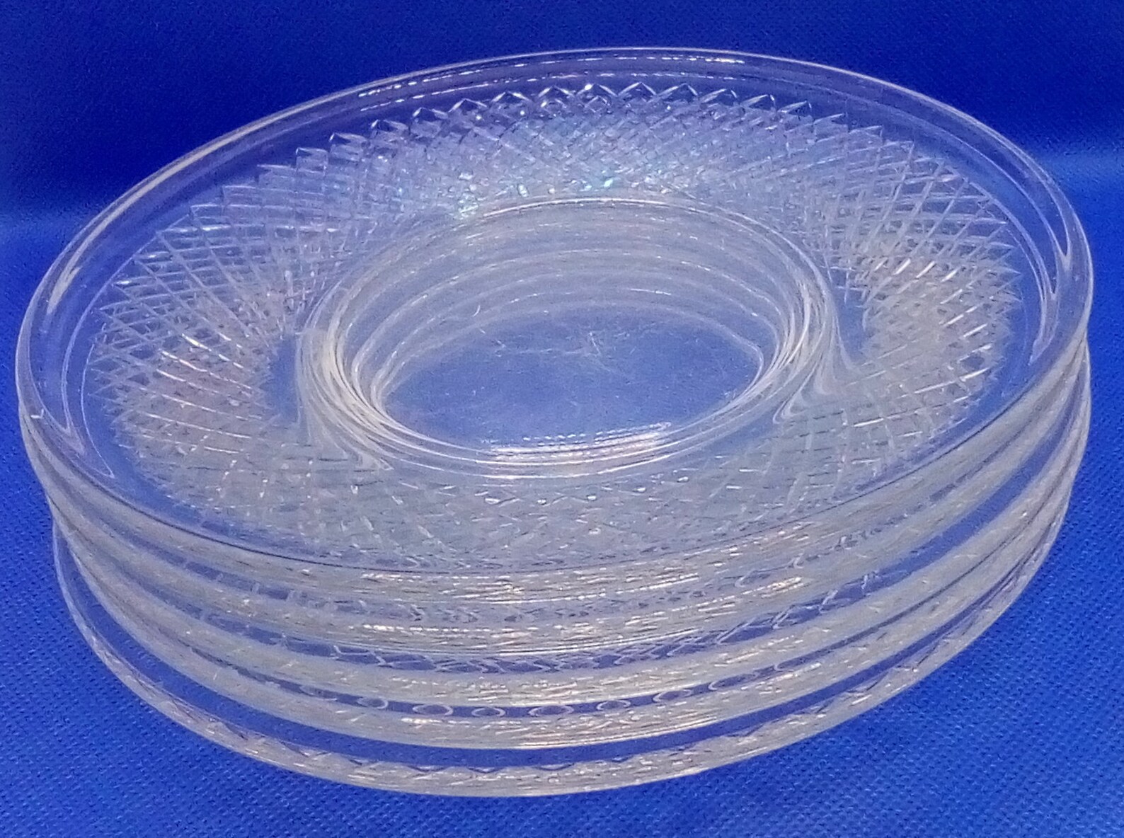 Clear Glass Dessert Plates Etched Diamond Pattern Vintage Etsy