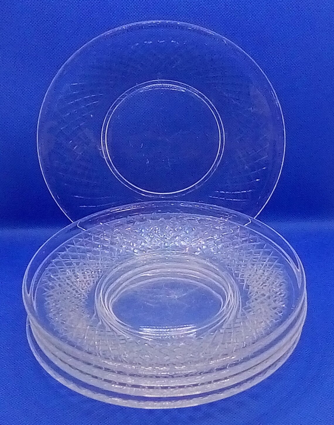 clear-glass-dessert-plates-etched-diamond-pattern-vintage-etsy