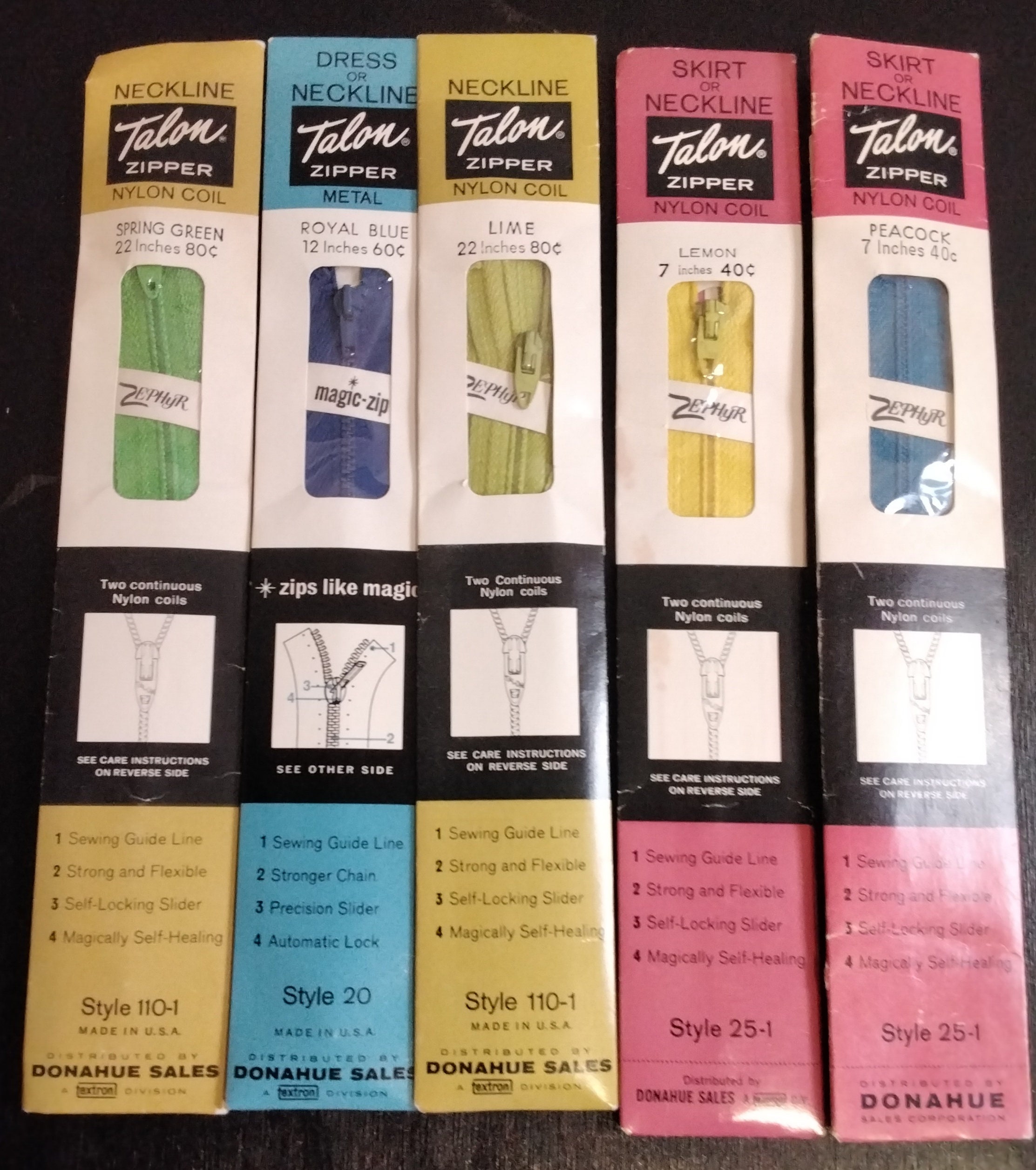 Vintage Talon Zippers for Skirt or Neckline Mixed Lot of 4 -  Israel