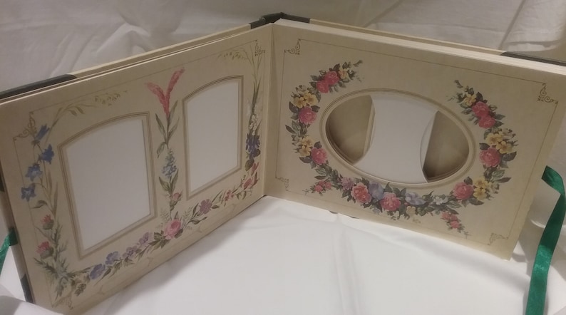Avon Photo Album Vintage Victorian Style Collectible Holds 35 Photos Ribbon Closure Floral Decor