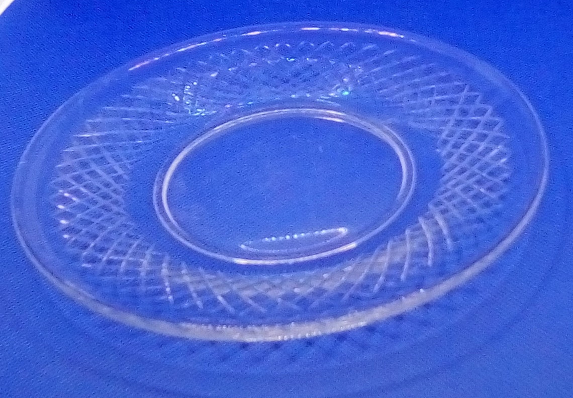 Clear Glass Dessert Plates Etched Diamond Pattern Vintage Etsy