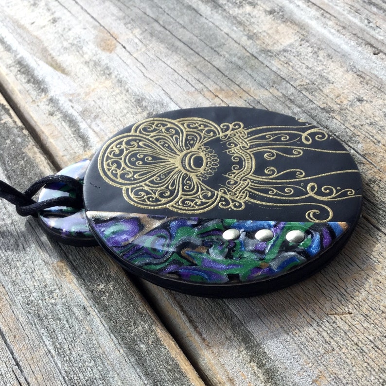 Polymer Clay Pendant Handmade Jewelry Jellyfish Unique Design Faux Abalone Ocean Beach Vacation Jewelry, Jewelry Tropical Sea