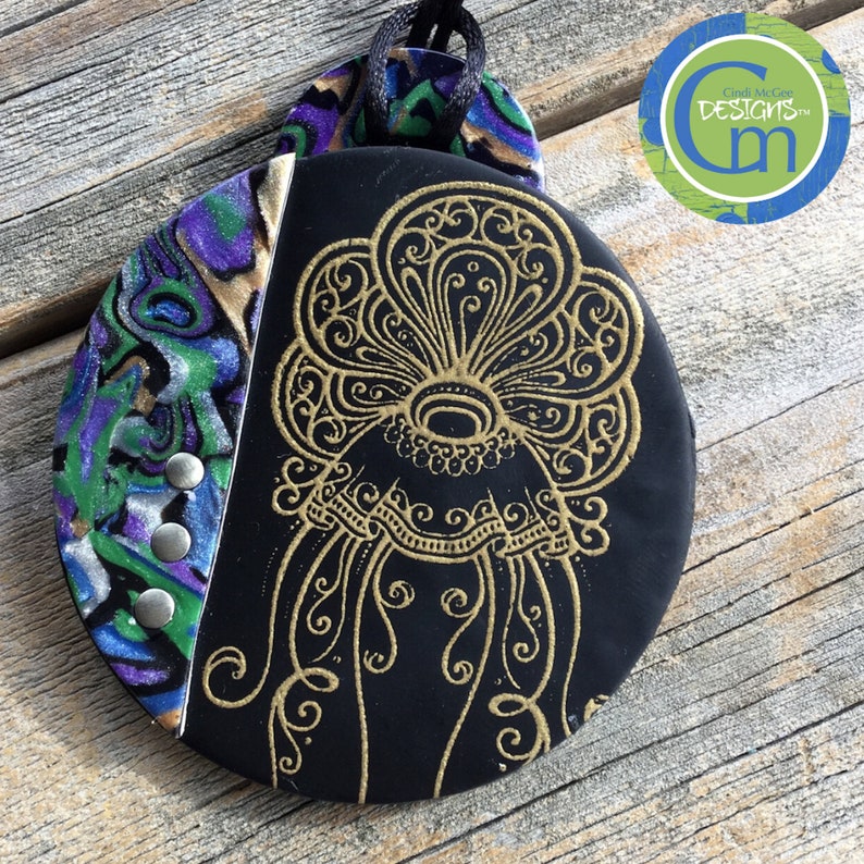 Polymer Clay Pendant Handmade Jewelry Jellyfish Unique Design Faux Abalone Ocean Beach Vacation Jewelry, Jewelry Tropical Sea