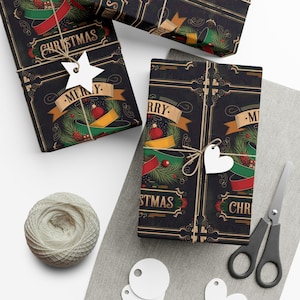Papier do pakowania prezentów świątecznych w stylu retro - Papier do pakowania prezentów świątecznych, Arkusze do pakowania prezentów świątecznych, Rolka do pakowania prezentów świątecznych, Opakowania świąteczne w stylu vintage,