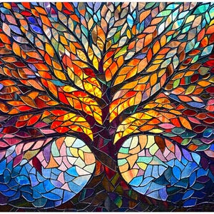 Jigsaw Puzzle, Stained Glass Tree of Life Vibrant Colorful Puzzle, 500 Piece Puzzle Kit, Adults Kids Family Fun Activity, Relaxation Game