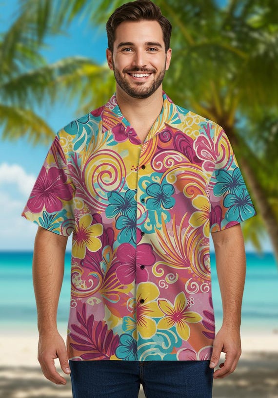 Camisa havaiana floral tropical masculina: traje para festa luau