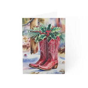 Cartes de voeux, aquarelle de fleurs et bottes de campagne, lot de 5, intérieur vierge, cartes de correspondance toutes les occasions, papeterie faite main