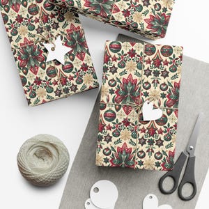 Retro Christmas Wrapping Paper, Vintage Holiday Gift Wrap Sheets, Festive Season Decoration, Xmas Craft Supplies, Present Packaging