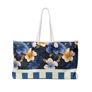 Floral Weekender Tote Travel Bag, Shopping Tote Bag, Floral Pattern Large Tote Bag, Unisex Oversized Carrying Tote Bag, Casual Flowers Bag
