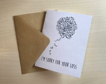 sympathy greeting card condolences greeting card, i'm sorry greeting card, loss card chrysanthemums card sympathy I'm sorry apology card sad