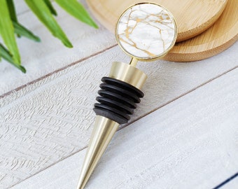 Wine Stopper | White Marble Luxe Wine Bottle Stopper - Gold Wine Bottle Stopper