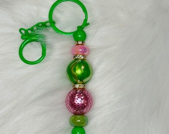 Watermelon Beaded Keychain, Pink & Green Charm