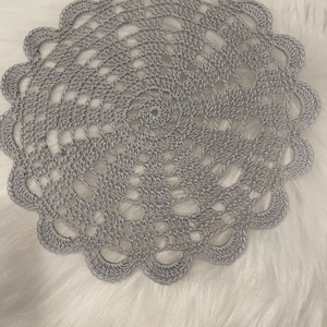 Light Gray doily, Cloud Gray doily, Gray doily.