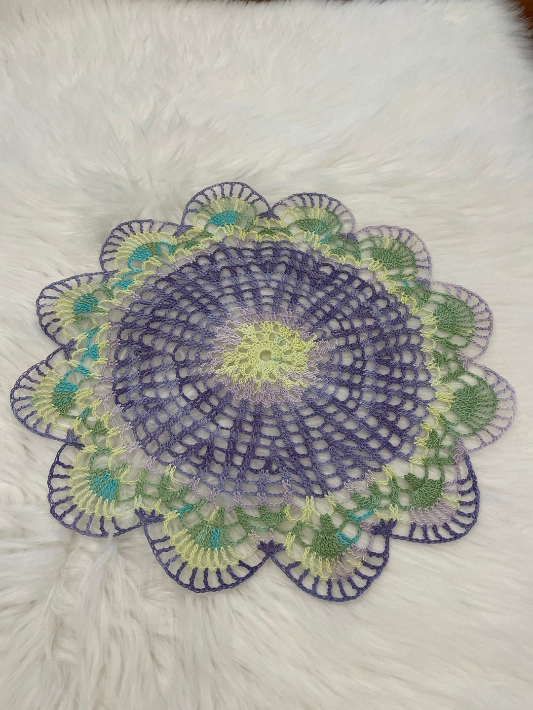 Variegated Doily, Purple Doily, Tie Dye Doily, Spring Doily, Summer