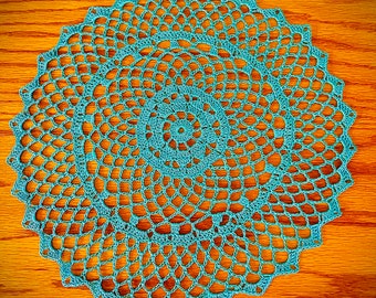 Hand Crocheted Caribbean Blue Doily: 13" Egyptian Cotton