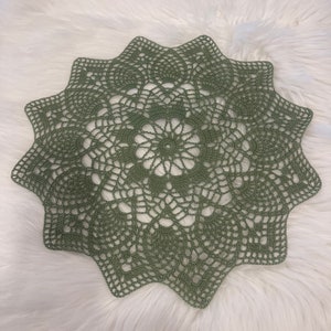 Olive Green Doily, Green Doily, Snow Pea Doily, Centerpiece Doily, Holiday Doily.